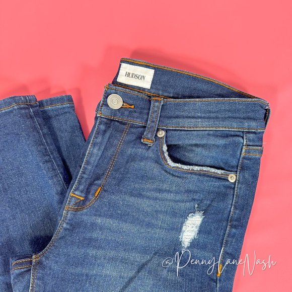 Hudson Natalie Super Skinny Jeans Blue Mid Rise Distressed - Picture 13 of 14
